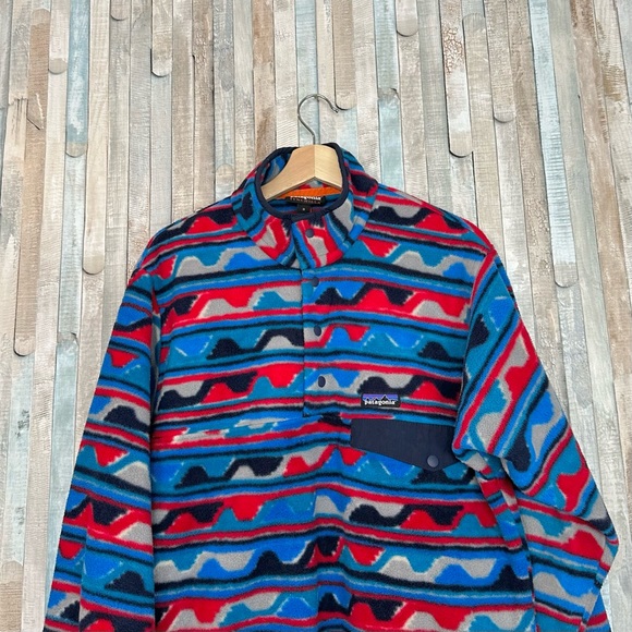 Patagonia M Synchilla Snap T Fleece Pullover Sweatshirt Jacket Delta Blue Print - Picture 3 of 10